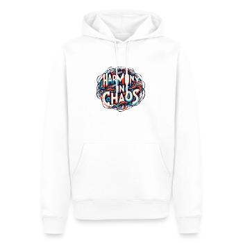 Harmonie im Chaos - Musiktypografie - Männer Premium Bio Hoodie - Weiß - Vorne - Nico (187cm)