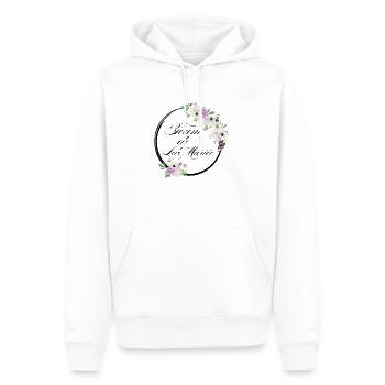 Team der lila Blumenbraut - Junggesellinnenabschied Geschenkidee - Männer Premium Bio Hoodie - Weiß - Vorne - Nico (187cm)