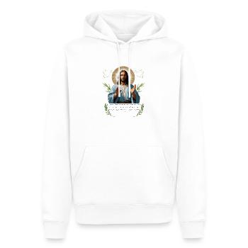 "Serene Jesus - T-shirt minimaliste de la foi chrétienne - Sweat à capuche Premium bio Homme - blanc - Devant - Nico (187cm)