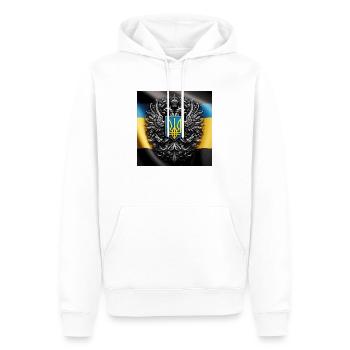 Ukrainisches Wappen auf der Ukrainischen Flagge - Männer Premium Bio Hoodie - Weiß - Vorne - Nico (187cm)