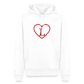 Letter l red heart - Men’s Premium Organic Hoodie - white - Front - Nico (187cm)