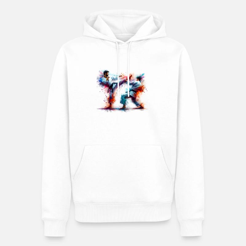 Karaté aquarelle - Sweat à capuche Premium bio Homme - blanc