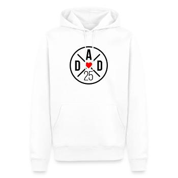 Papa 25 Père Bébé Papa 2025 - Sweat à capuche Premium bio Homme - blanc - Devant - Nico (187cm)