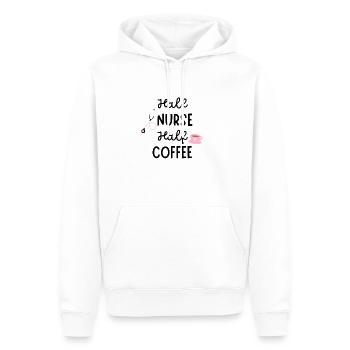 Mi-infirmière, mi-café - Sweat à capuche Premium bio Homme - blanc - Devant - Nico (187cm)