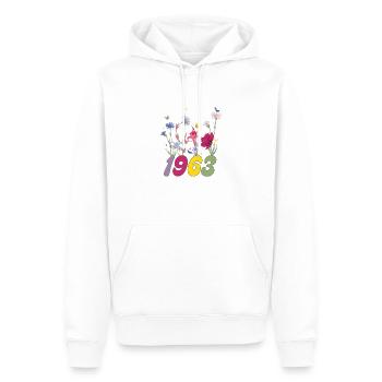 Année de naissance 1963 fleurs sauvages - Sweat à capuche Premium bio Homme - blanc - Devant - Nico (187cm)