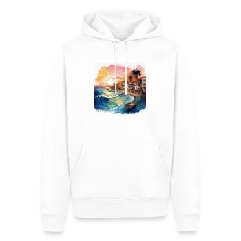 Vibrant Coastal Sunset Scene with Boats and Waves - Men’s Premium Organic Hoodie - white - Front - Nico (187cm)