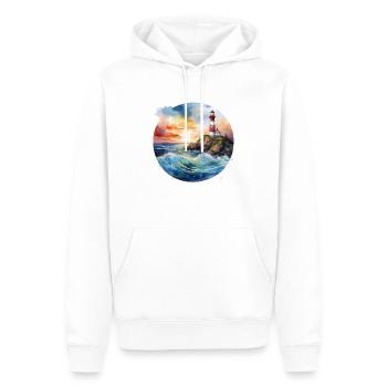 Phare majestueux au coucher du soleil avec des vagues déferlantes - Sweat à capuche Premium bio Homme - blanc - Devant - Nico (187cm)