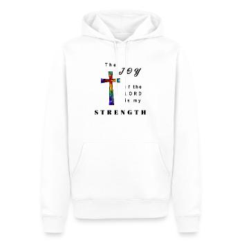 The joy of the Lord is my strength - Men’s Premium Organic Hoodie - white - Front - Nico (187cm)
