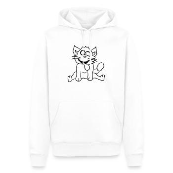 Chat Plisse les yeux Drôle Fou Langue Sortie Grimace - Sweat à capuche Premium bio Homme - blanc - Devant - Nico (187cm)