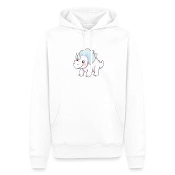 Lächelnder Cartoon-Dinosaurier mit blauer Schleife - Männer Premium Bio Hoodie - Weiß - Vorne - Nico (187cm)