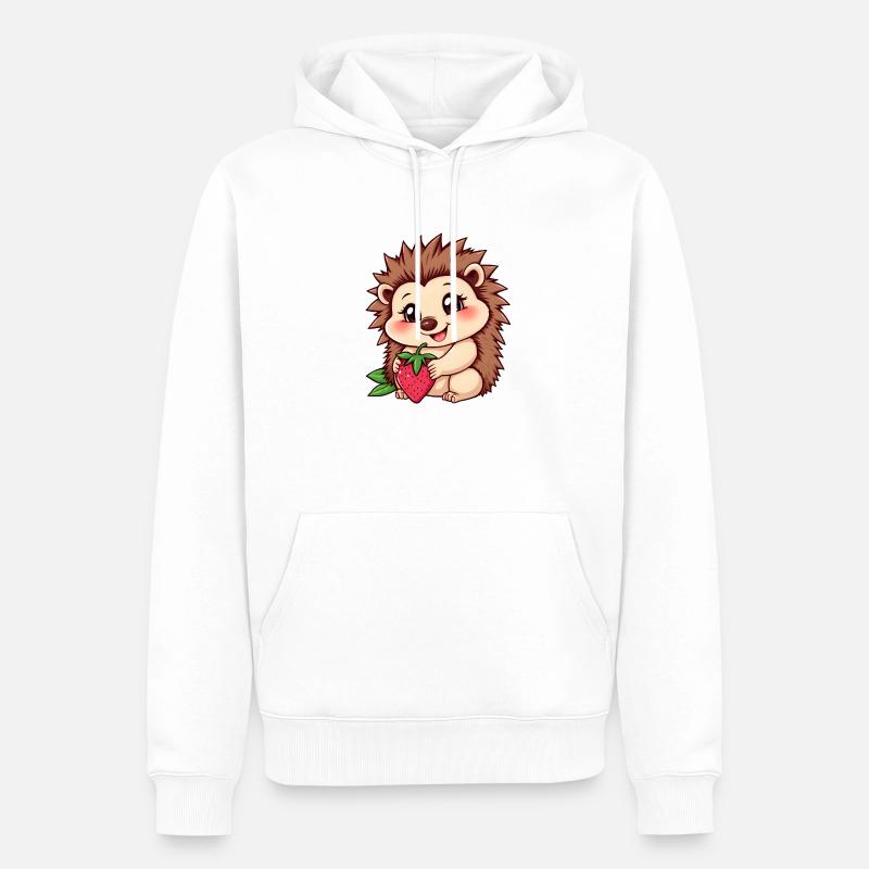 Hérisson mignon tient une fraise mûre - Sweat à capuche Premium bio Homme - blanc