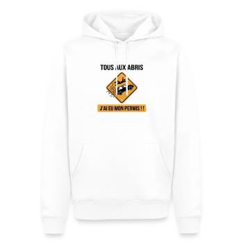 Tous aux abris, j'ai eu mon permis!!! - Sweat à capuche Premium bio Homme - blanc - Devant - Nico (187cm)