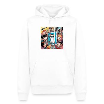 L’excitation autour du dessin du chat - Sweat à capuche Premium bio Homme - blanc - Devant - Nico (187cm)