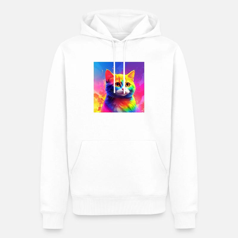 Niedliche regenbogenfarbene Katze - Männer Premium Bio Hoodie - Weiß