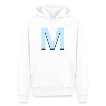 Lettre m bleu pop et moderne - Sweat à capuche Premium bio Homme - blanc - Devant - Nico (187cm)