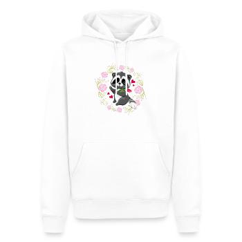 Fröhlicher Waschbär im Blumenkranz mit rosa Rosen - Männer Premium Bio Hoodie - Weiß - Vorne - Nico (187cm)