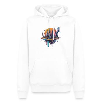Abstrakte Stadt mit der Sonne im Rücken - Männer Premium Bio Hoodie - Weiß - Vorne - Nico (187cm)
