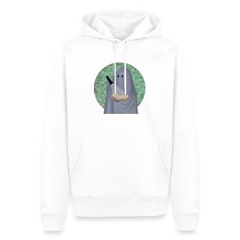 lesender Geist vor Tarnhintergrund - Männer Premium Bio Hoodie - Weiß - Vorne - Nico (187cm)