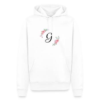 Rosa Blumenbuchstabe g - Männer Premium Bio Hoodie - Weiß - Vorne - Nico (187cm)