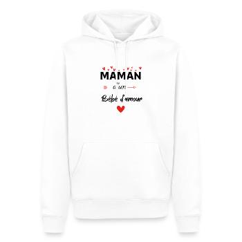 Maman d’un bébé d’amour - assorti bébé - Sweat à capuche Premium bio Homme - blanc - Devant - Nico (187cm)