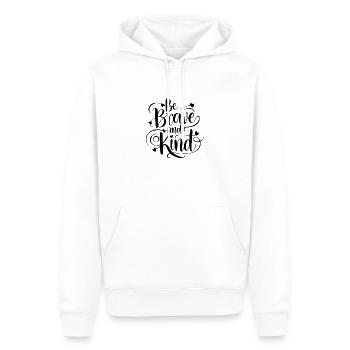 mutig und freundlich - Männer Premium Bio Hoodie - Weiß - Vorne - Nico (187cm)