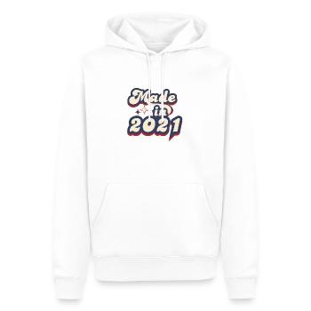 Hergestellt im Jahr 2021 Retro - Männer Premium Bio Hoodie - Weiß - Vorne - Nico (187cm)