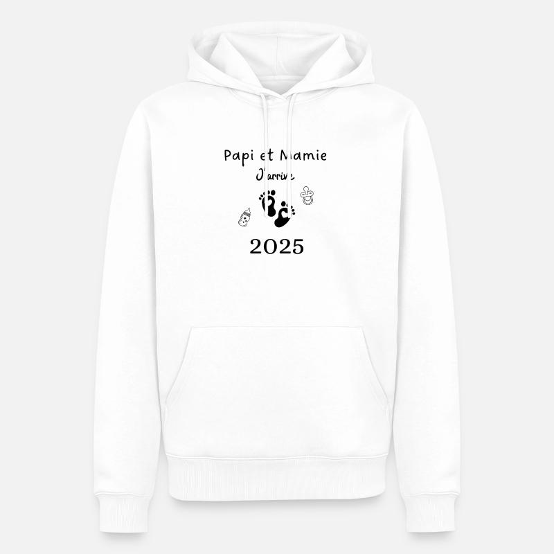 Papi et mamie j’arrive 2025 - Sweat à capuche Premium bio Homme - blanc
