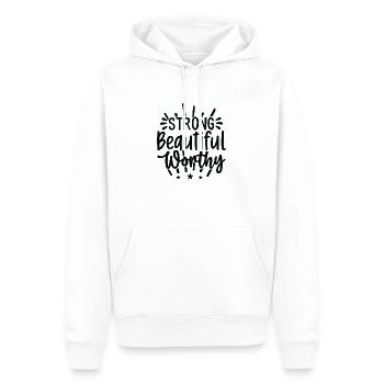 Strong, beautiful, valuable - Men’s Premium Organic Hoodie - white - Front - Nico (187cm)