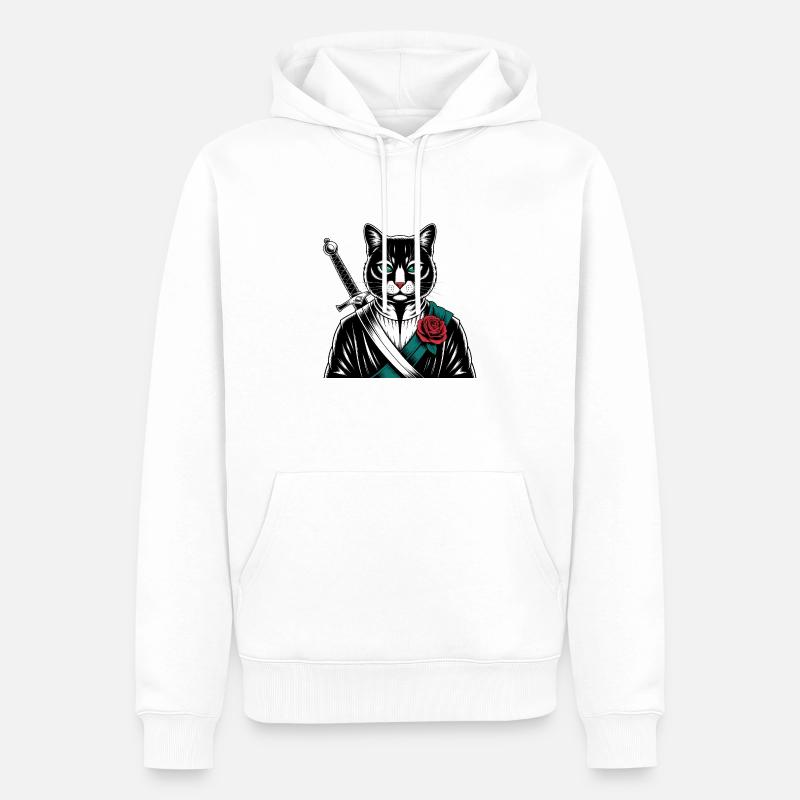 Die Samurai-Katze, die Bushido-Katze - Männer Premium Bio Hoodie - Weiß