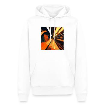 Grafik U-Bahn Station geometrisch warme Farben - Männer Premium Bio Hoodie - Weiß - Vorne - Nico (187cm)