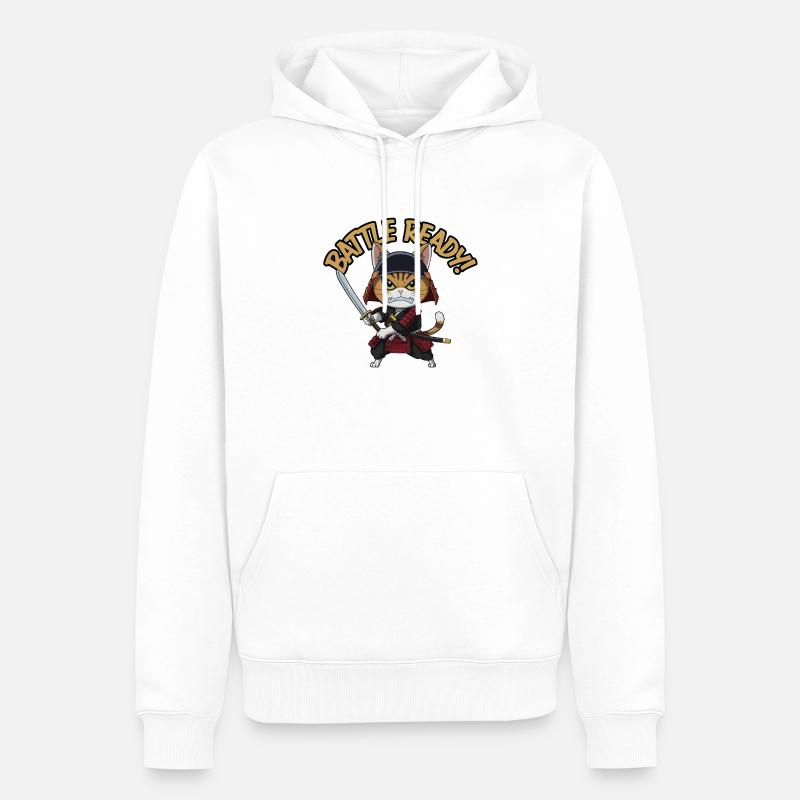 Chat samouraï - Sweat à capuche Premium bio Homme - blanc