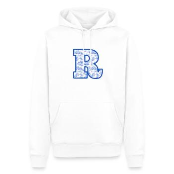 Lettre r chinoiserie bleu - Sweat à capuche Premium bio Homme - blanc - Devant - Nico (187cm)
