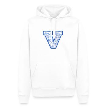 Lettre v chinoiserie bleu - Sweat à capuche Premium bio Homme - blanc - Devant - Nico (187cm)