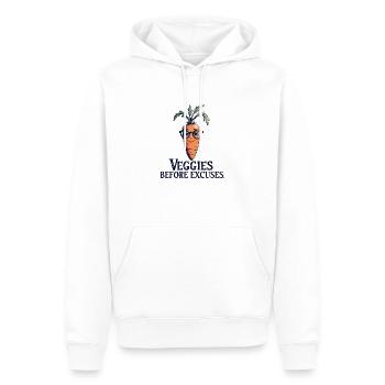 Veggies Before Excuses – Funny Carrot - Men’s Premium Organic Hoodie - white - Front - Nico (187cm)