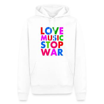 Stop war - Männer Premium Bio Hoodie - Weiß - Vorne - Nico (187cm)