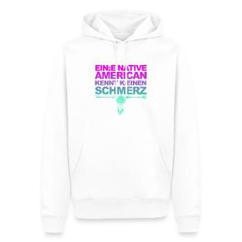 Selbstironie: Woke, Gendern & kulturelle Aneignung - Männer Premium Bio Hoodie - Weiß - Vorne - Nico (187cm)