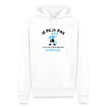 Je peux pas j'ai des trucs à faire dans mon garage - Sweat à capuche Premium bio Homme - blanc - Devant - Nico (187cm)