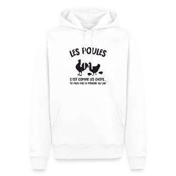 les poules c'est comme les chips - Sweat à capuche Premium bio Homme - blanc - Devant - Nico (187cm)