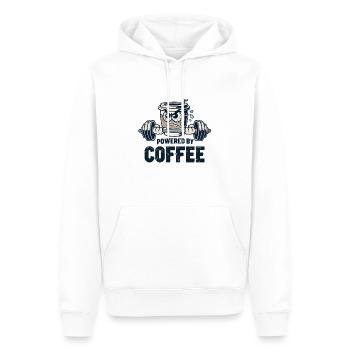 Powered by Coffee ☕💪 - Men’s Premium Organic Hoodie - white - Front - Nico (187cm)