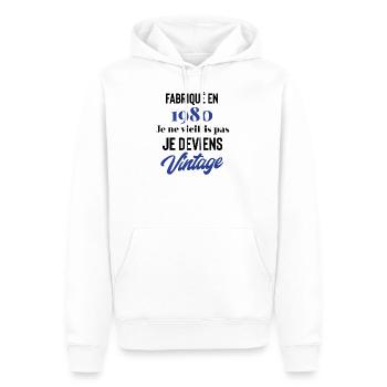 Fabriqué en 1980 je ne vieillis pas je deviens - Sweat à capuche Premium bio Homme - blanc - Devant - Nico (187cm)