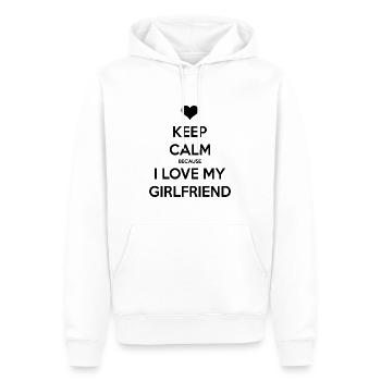 Bleib ruhig, weil ich meine Freundin liebe - Männer Premium Bio Hoodie - Weiß - Vorne - Nico (187cm)