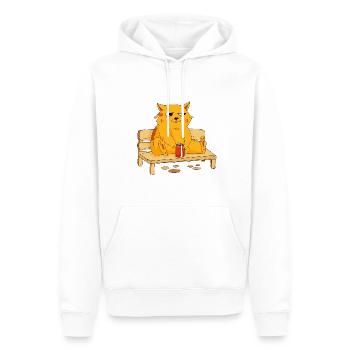 Juste de la bonne humeur - Sweat à capuche Premium bio Homme - blanc - Devant - Nico (187cm)