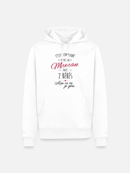 maman avec 2 bébés - Sweat à capuche Premium bio Homme - blanc