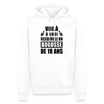 Bogosse de 18 ans / Humour Anniversaire 18 ans - Sweat à capuche Premium bio Homme - blanc - Devant - Nico (187cm)