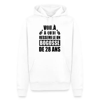 bogosse de 28 ans / humour anniversaire 28 ans - Sweat à capuche Premium bio Homme - blanc - Devant - Nico (187cm)