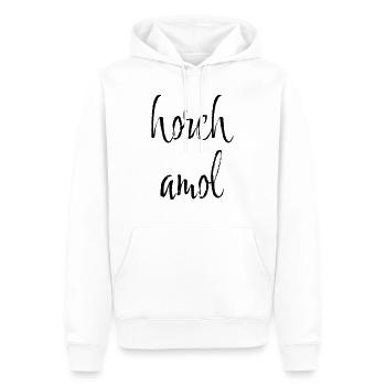 Horch Amol - Fränkischer Ausdruck - Männer Premium Bio Hoodie - Weiß - Vorne - Nico (187cm)