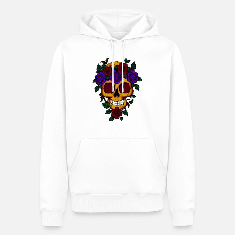 Skull with flowers - Männer Premium Bio Hoodie - Weiß