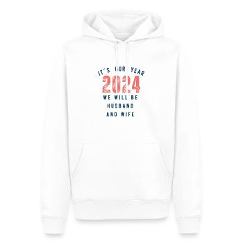 2024 husband and wife Wedding Hochzeit unser Jahr - Männer Premium Bio Hoodie - Weiß - Vorne - Nico (187cm)