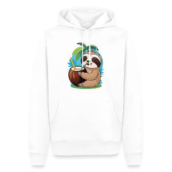 Relaxed Faultier mit Kokosnuss – Sommer-Vibes - Männer Premium Bio Hoodie - Weiß - Vorne - Nico (187cm)