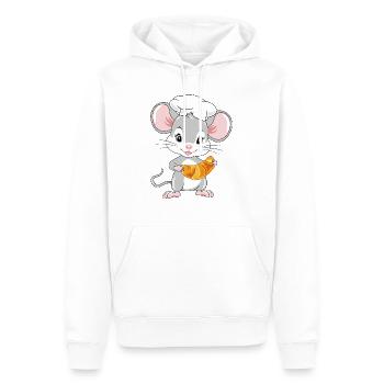 Souris de chef heureuse avec un croissant - Sweat à capuche Premium bio Homme - blanc - Devant - Nico (187cm)